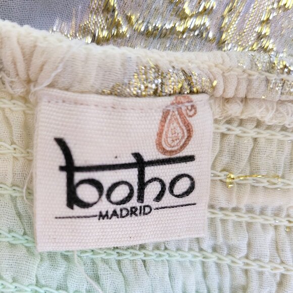 Boho Madrid Size S Short Sleeve Lurex Floral Mini Ombre Dress - Picture 13 of 14